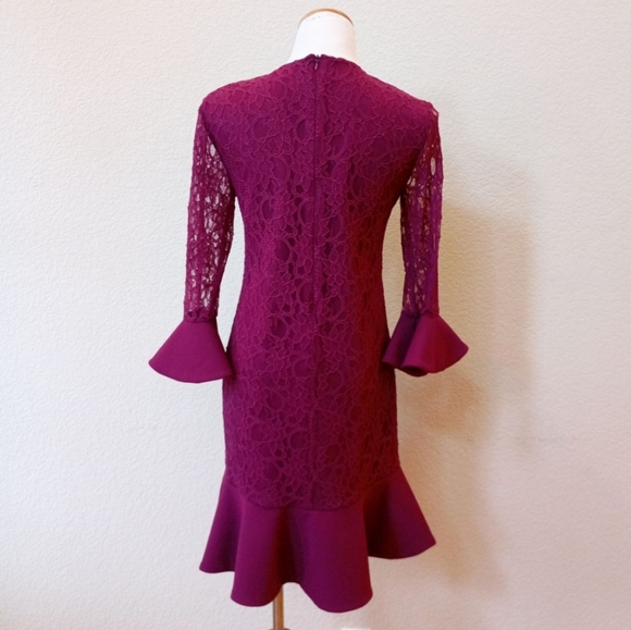 La Pateau burgundy plum lace ruffle hem dress - Picture 5 of 7